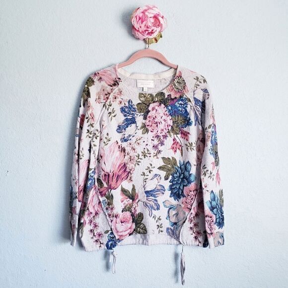 Anthropologie Sweaters - Angel of the North Gray Multicolor Floral Embroidered Wool Lightweight Sweater